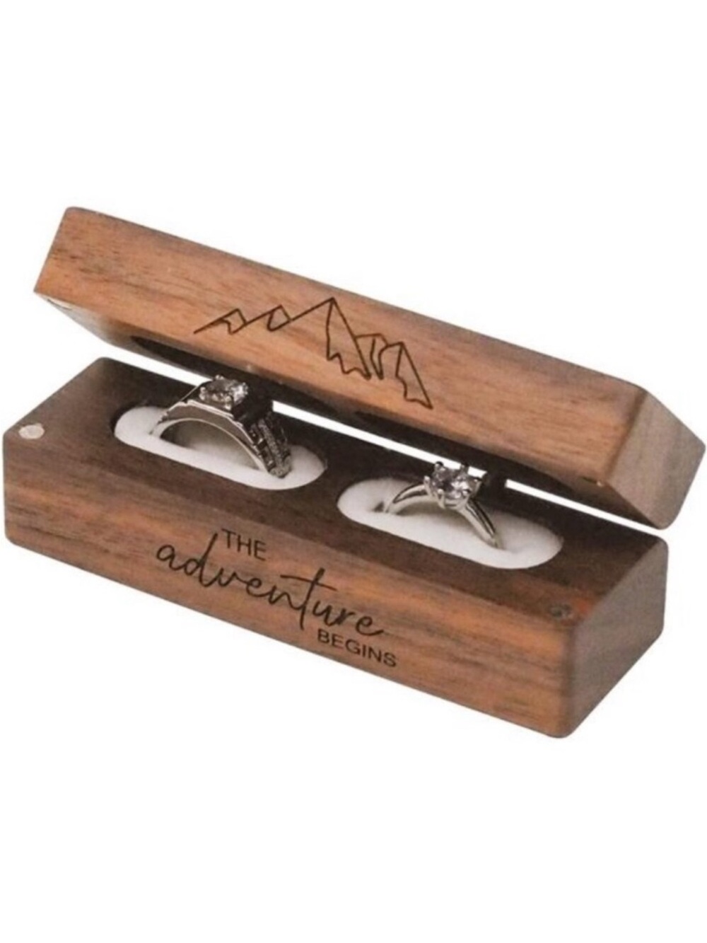Engraved Flip Wooden 2 Ring box for wedding -Rustic Vintage Solid Wood rectangle